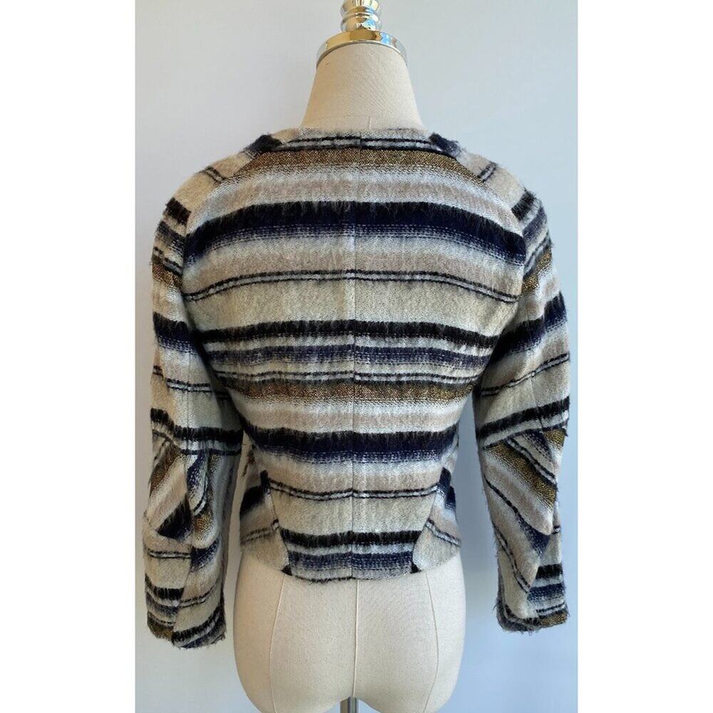Vena Cava 💥 Stunning 💥 Gryphon cropped sweater jacket Blue Gold Tan White sz 4 - Picture 7 of 9